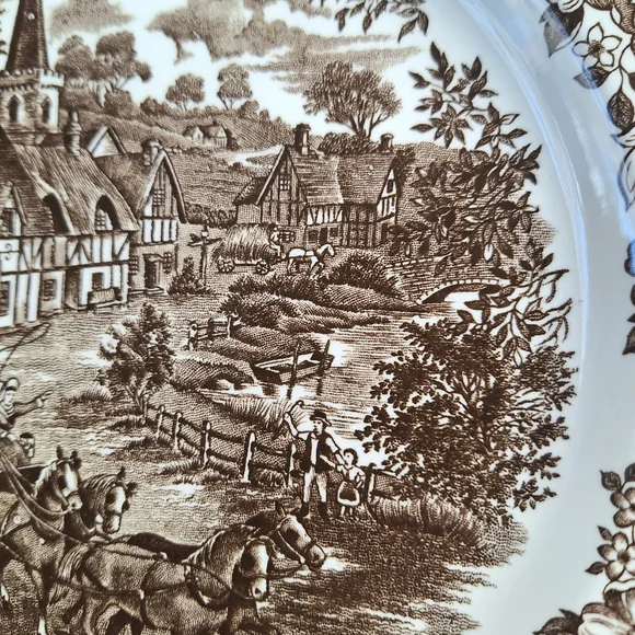 Vintage J&G Meakin Royal Staffordshire Stratford Stage Brown Ironstone Plates - Picture 8 of 13